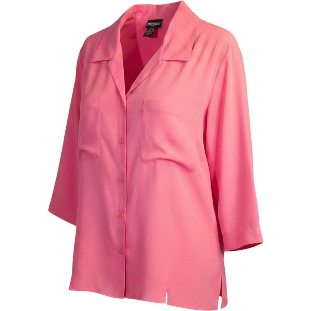 VTG PLUS 1X NOTATIONS melon Pink Button Down casual career top blouse shirt SILK